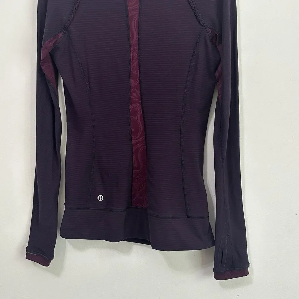 Lululemon Full Tilt Long Sleeve Top S/4? Navy Hyper Stripe Plum Lace Thumb Holes